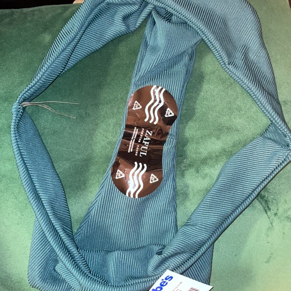 •ZAFUL•NWT DEEP BLUE TURQUOISE RIBBED HIGH LEG CHEEKY BIKINI BOTTOMS SIZE US L-8 - Picture 4 of 5